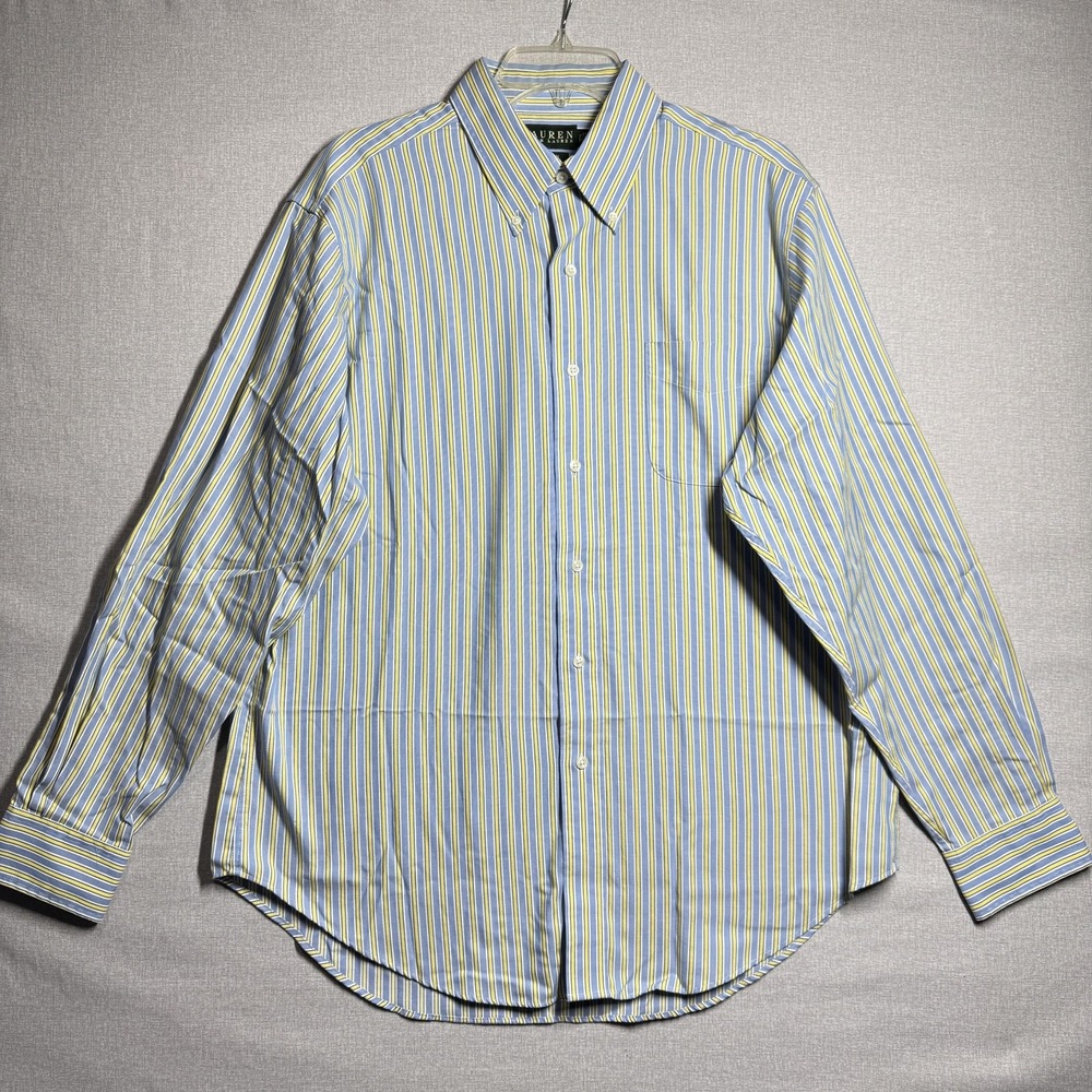 Lauren Ralph Lauren‎ Dress Shirt Mens 16.5 34/35 Blue Stripe Non Iron Cotton